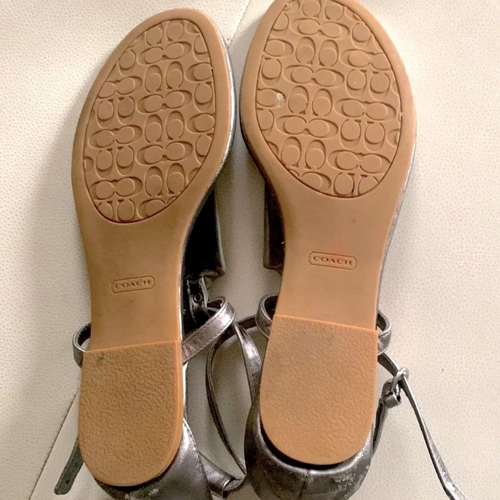 Coach Odele Ankle Strap Metallic Silver Sandals 9 1/2 Beach Casual Everyday